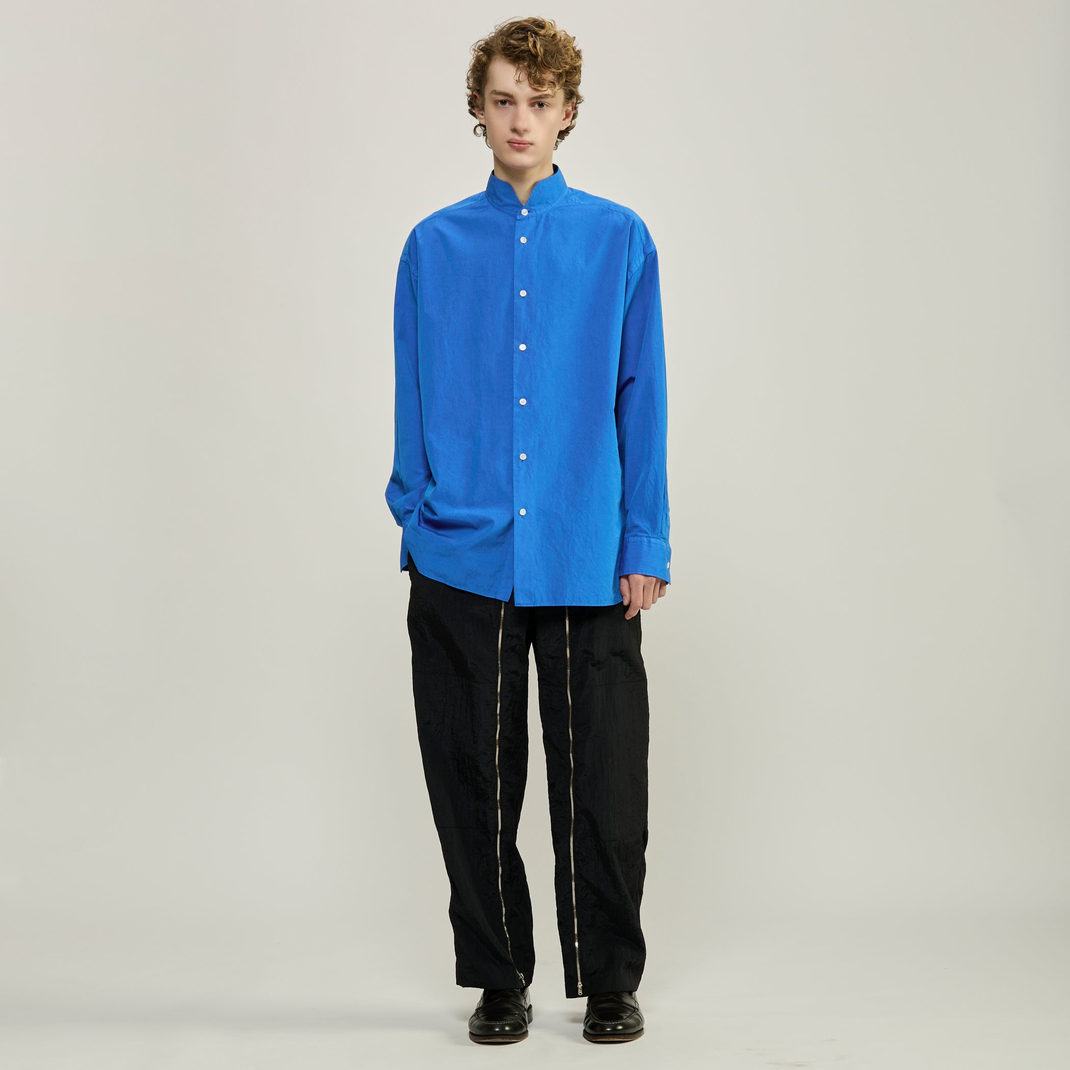 24AW Cotton silk stand collar shirt (MENS) - CURRENTAGE