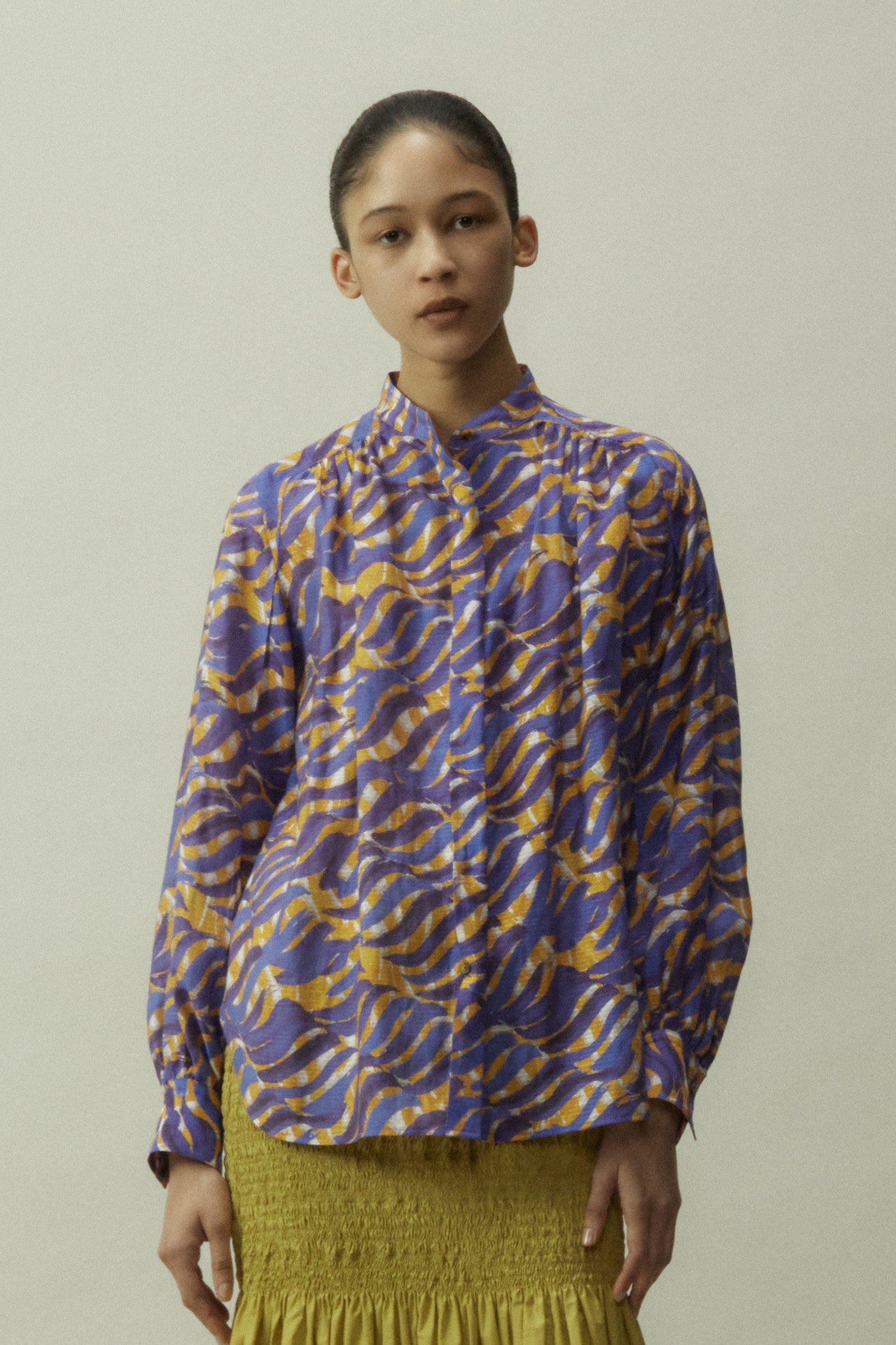Stand Collar Gather Blouse
